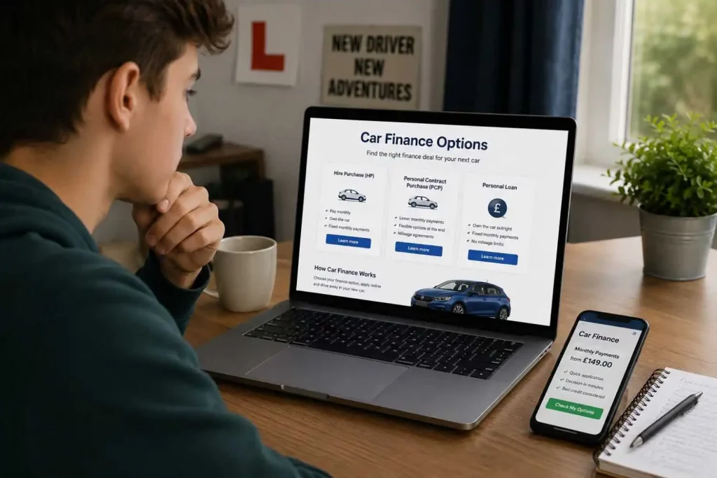 A new driver looking at car finance options.